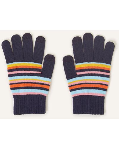 Accessorize Black Stripe Stretch Touch Gloves - Blue