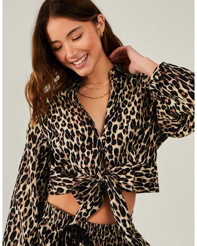 Accessorize Women's Leopard Print Tie Front Shirt Brown - Black