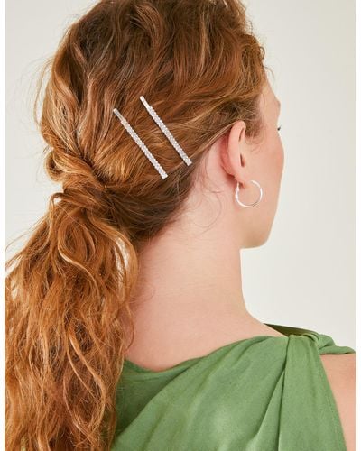 Accessorize Women's Silver Set Of Two Sparkle Diamante Hair Slides - Natural