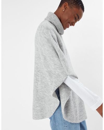 Accessorize Women's Grey Acrylic Cosy Knit Poncho - White
