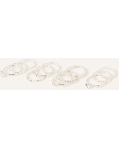 Accessorize Women's Crystal Rings 12 Pack Silver - Natural
