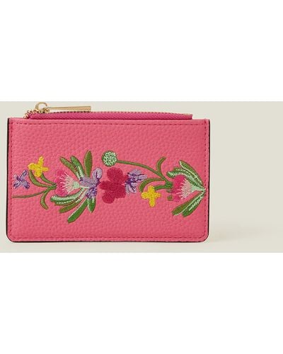 Accessorize Red Embroidered Card Holder - Pink