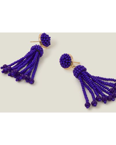Accessorize Women's Blue Glass Mini Seedbead Tassel Earrings