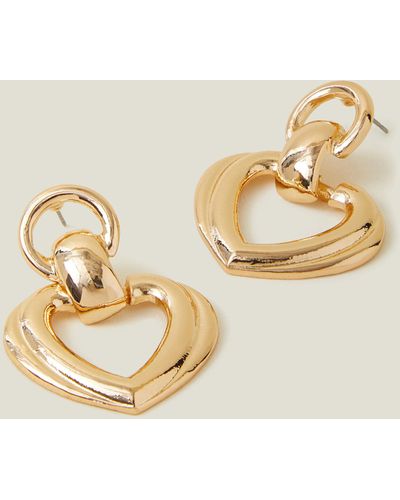 Accessorize Gold Heart Door Knocker Earrings - Metallic