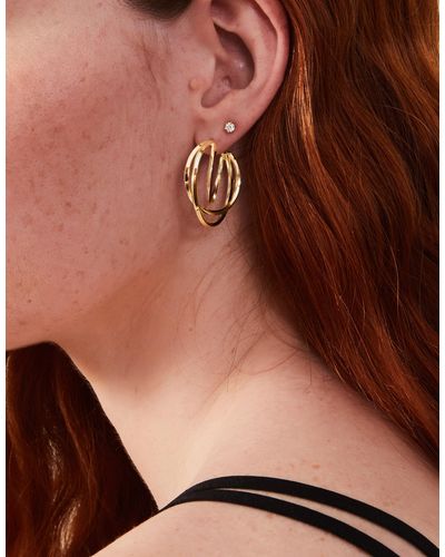 Accessorize Gold Layered Hoop Earrings - Brown