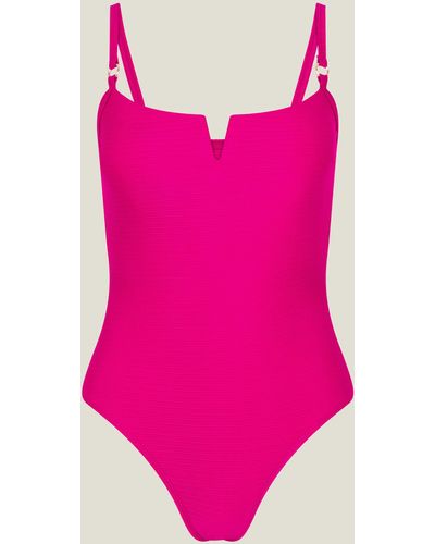 Accessorize Ribbed V-neck Swimsuit Pink