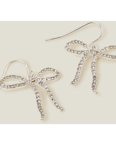 Accessorize Small Sparkle Bow Drop Earrings - Natural