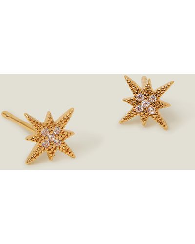 Accessorize Women's 14ct Gold-plated Sparkle Star Studs - Natural
