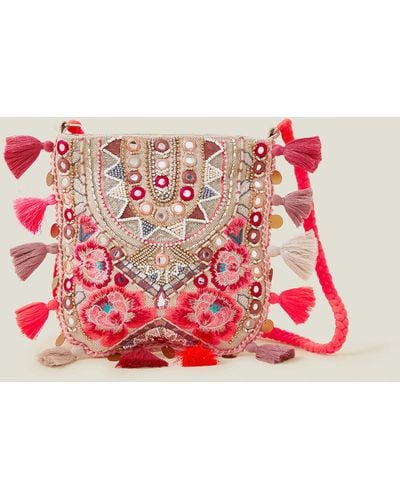 Accessorize Women's Beige/pink Floral Embellished Cross-body Bag - Red