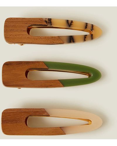 Accessorize 3-pack Wooden Resin Hair Clips - Natural