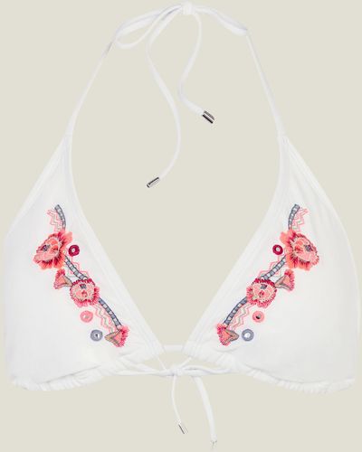 Accessorize Floral Embroidered Bikini Top White - Natural