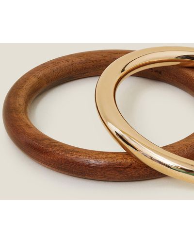 Accessorize Women's Gold 2-pack Metal And Wood Bangles - Brown