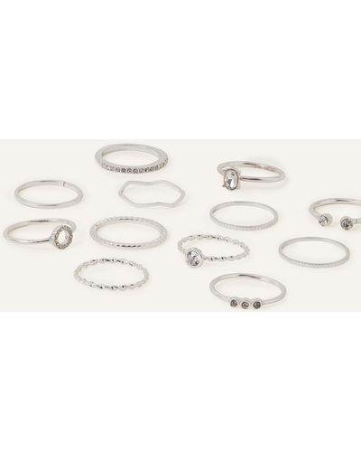 Accessorize Women's Super Classics Crystal Ring 12 Pack Silver - Metallic