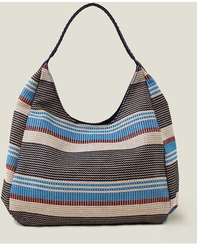 Accessorize Women's Brown And Blue Cotton Textured Stripe Shoulder Bag