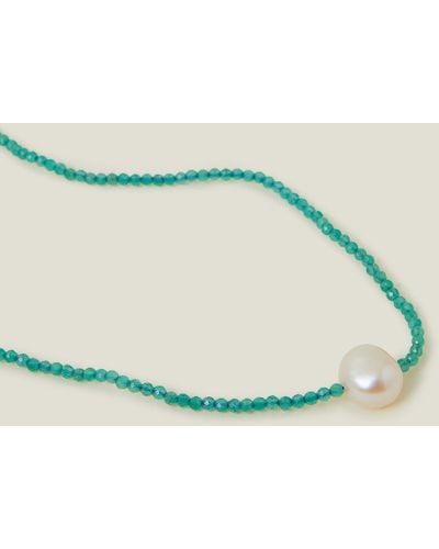 Accessorize Women's Blue Sterling Silver-plated Pearl Bead Necklace - Natural
