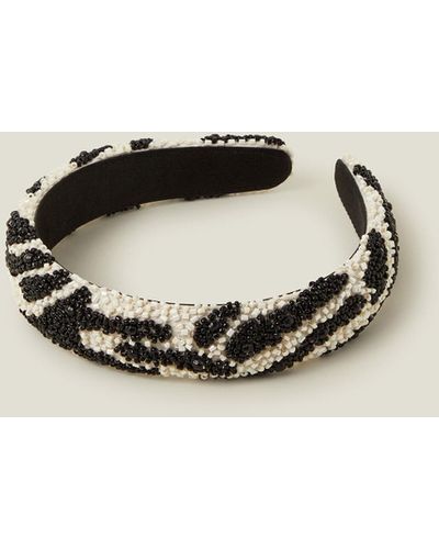 Accessorize Women's Black Zebra Beaded Headband - Natural
