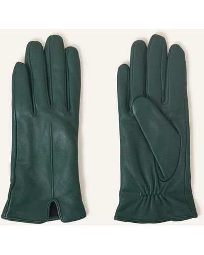 Accessorize Women's Green Luxurious Leather Luxe Gloves