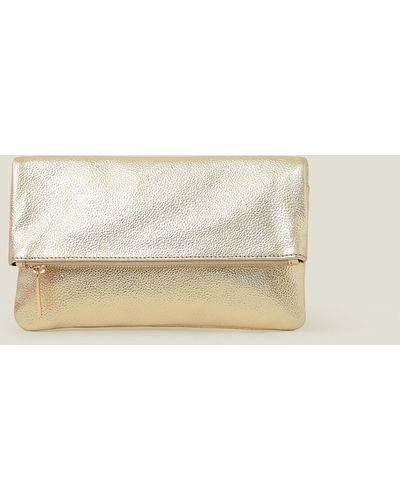 Accessorize Leather Metallic Fold Over Clutch Gold - Natural
