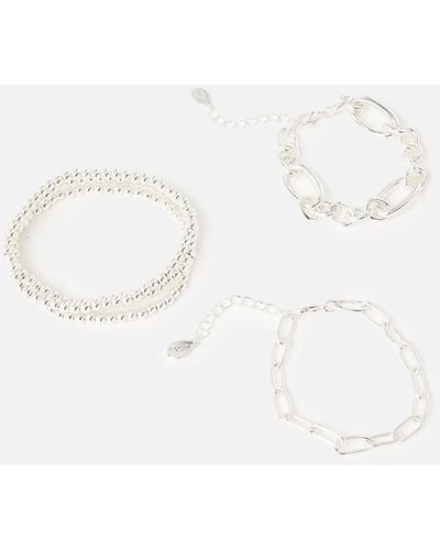 Accessorize Women's Silver Steel Reconnected Chain Bracelet Set - Natural