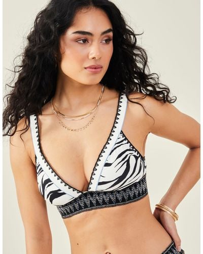 Accessorize Women's Tiger Print Bikini Top Ivory - Black