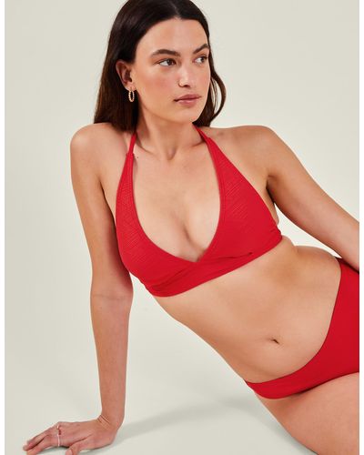 Accessorize Women's Textured Triangle Bikini Top Red