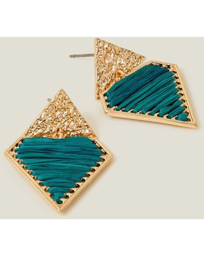 Accessorize Gold Diamond Drop Thread Earrings - Blue