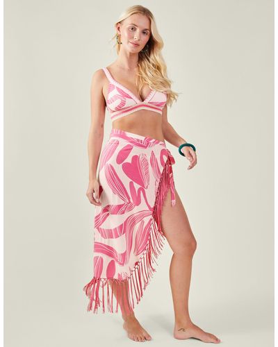 Accessorize Women's Squiggle Print Fringe Sarong Pink - Red