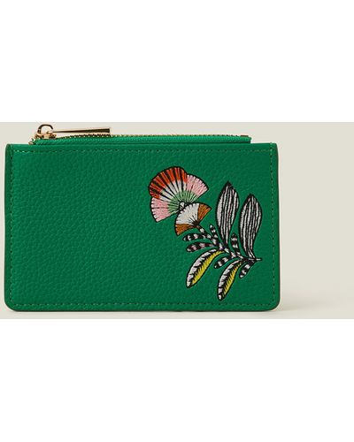 Accessorize Women's Embroidered Floral Card Holder Green