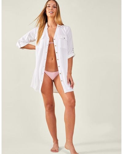 Accessorize Women's Long Sleeve Beach Shirt With Lenzing Ecovero White