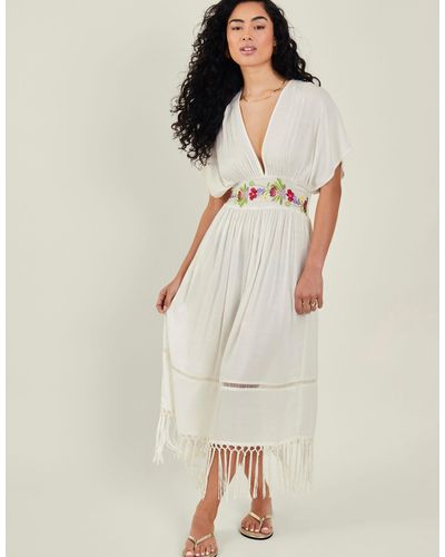 Accessorize Women's White Embroidered Tassel Kaftan Ivory - Natural