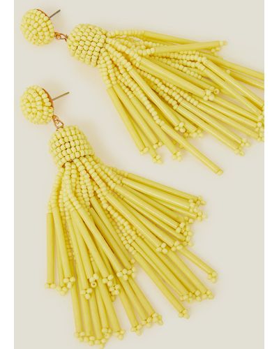 Accessorize Women's Yellow Long Bead Tassel Earrings