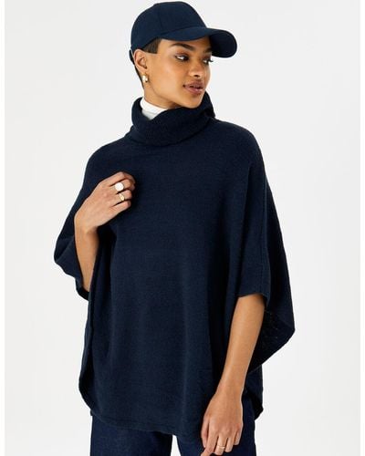 Accessorize Women's Dark And Navy Blue Acrylic Cosy Knit Poncho