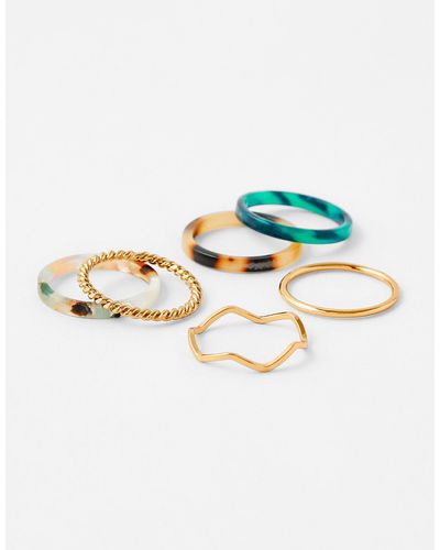 Accessorize Women's Gold, Brown And Blue Resin Ring Set, Size: M - Multicolour