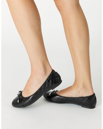 Accessorize Women's Black Quilted Patent Toe Ballerina Flats