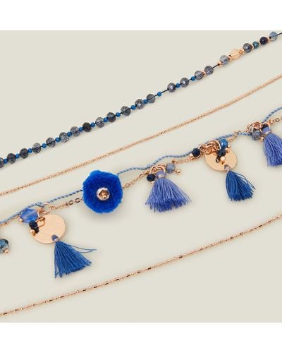Accessorize Women's Blue Layered Coin Tassel Necklace