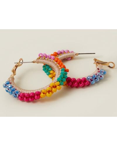 Accessorize Green/blue/yellow Bright Beaded Hoops - Multicolour