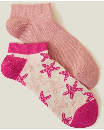 Accessorize Women's Pink 2-pack Starfish Print Trainer Socks