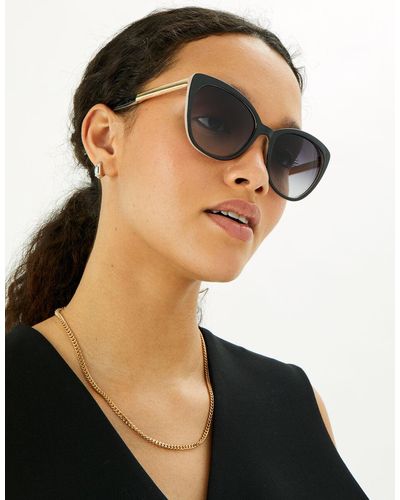 Accessorize Women's Black/gold Contrast Arm Cateye Sunglasses