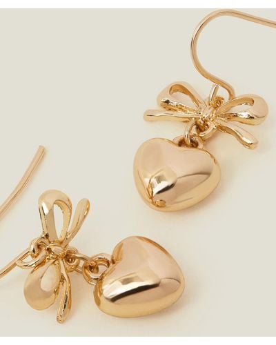 Accessorize Gold Heart Bow Drop Earrings - Natural