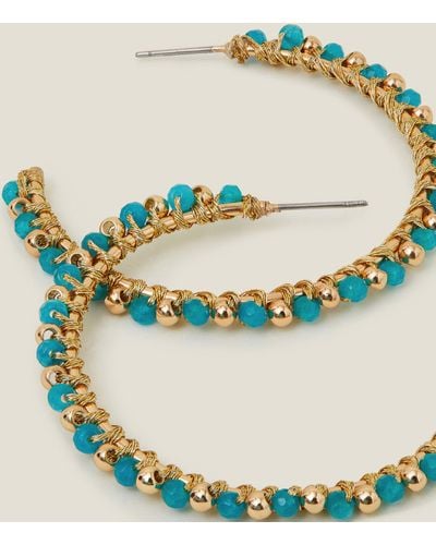 Accessorize Women's Gold Woven Beaded Hoops - Blue