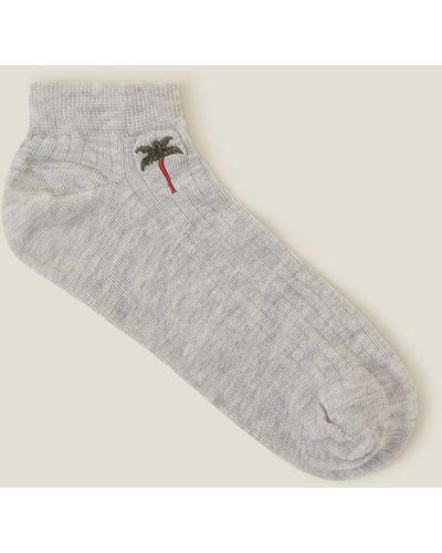 Accessorize Grey 2-pack Palm Embroidered Trainers Socks - Natural