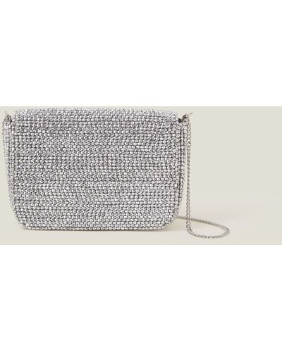 Accessorize Women's Fold Over Beaded Clutch Bag Silver - Grey