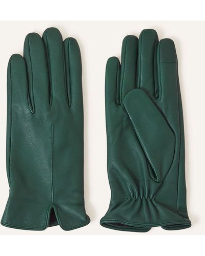 Accessorize Green Leather Touchscreen Gloves