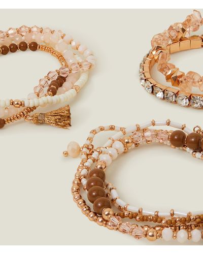 Accessorize Brown Luxe Beaded Stretch Bracelets - Metallic