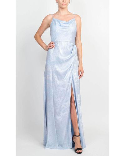 Adrianna Papell Metallic Cowl Neck Evening Gown - Blue