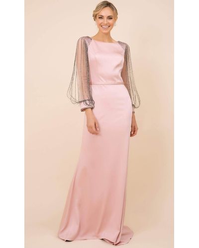 Nox Anabel Modest Formal Fringed Evening Gown - Pink