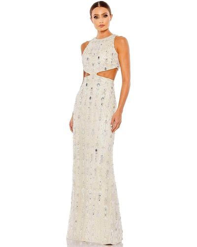 beaded column gown with mock neckline