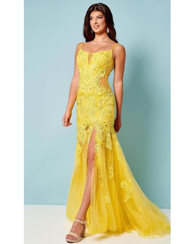 Rachel Allan 7185 Yellow 2 Piece Satin Dress