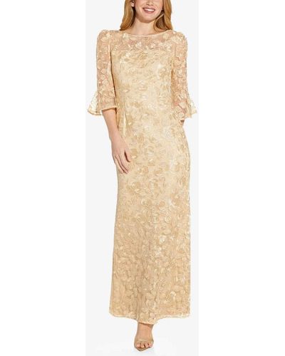 Adrianna Papell Bell Sleeve Lace Evening Gown - Natural