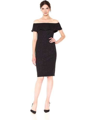 Donna Morgan Off-shoulder Cape Sleeve Jacquard Dress C - Black